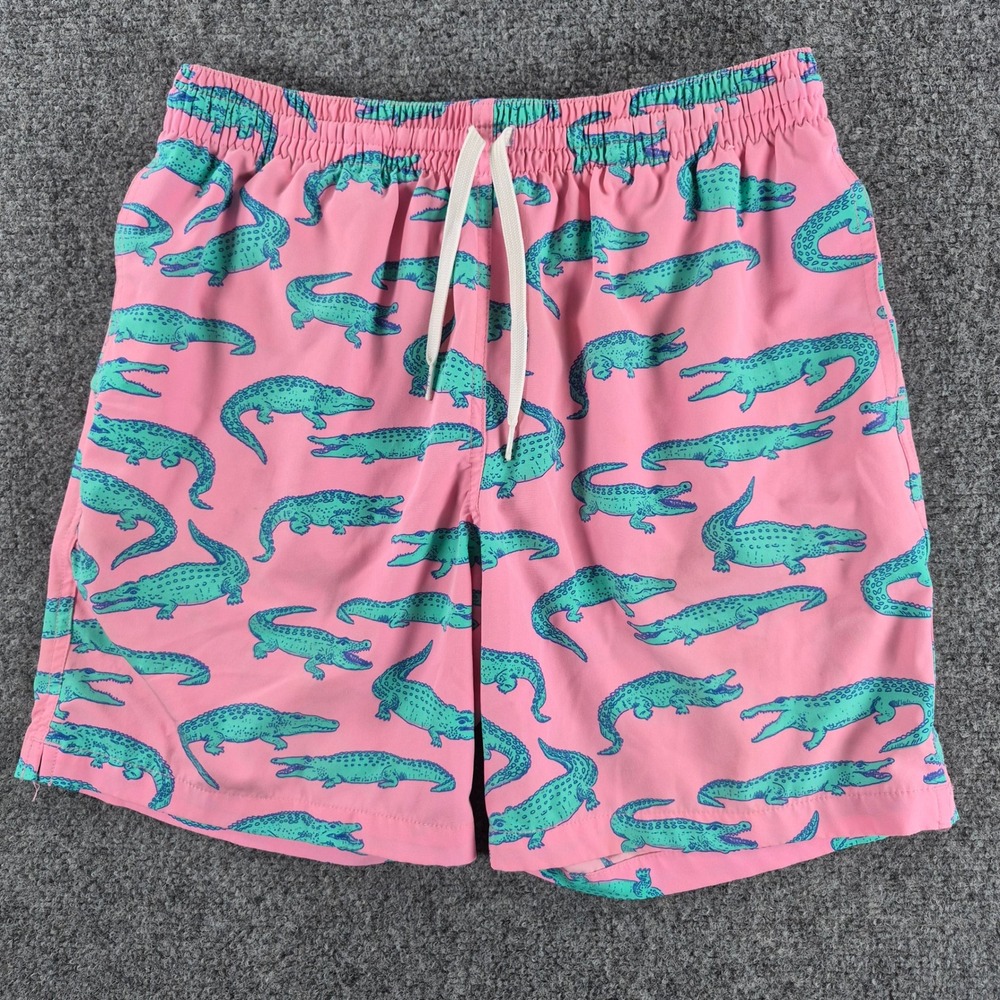 Chubbies Mens Swim Trunks Pink Teal Alligator Print Shorts Medium 5.5in Inseam